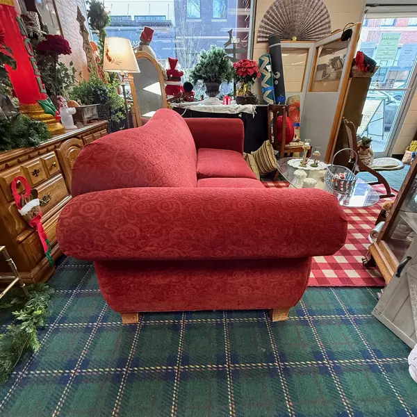 Deep Red Two Seat Patterned Hardback Sofa Cushioned