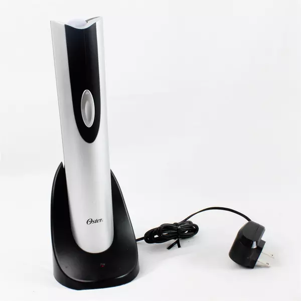 Oster Electric Wine Opener Silver Rechargeable Corkscrew 11.75" H