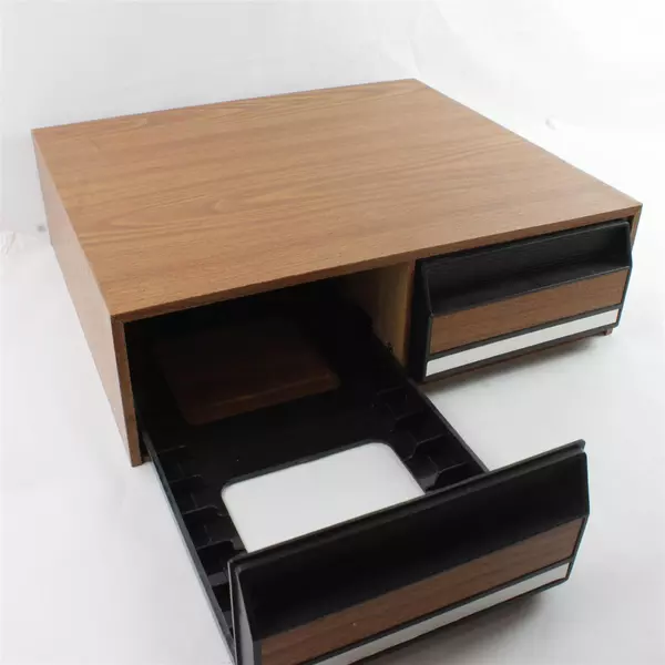 Vintage Faux Wood VHS Tape Cabinet 24-Holder 2-Drawer Storage Box Missing Feet