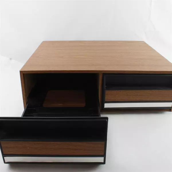 Vintage Faux Wood VHS Tape Cabinet 24-Holder 2-Drawer Storage Box Missing Feet