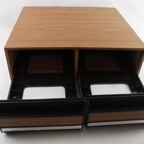 Vintage Faux Wood VHS Tape Cabinet 24-Holder 2-Drawer Storage Box Missing Feet