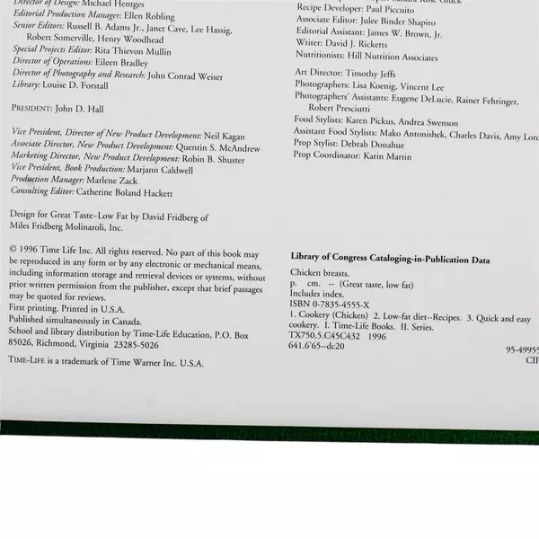 Time-Life Books Chicken Breasts: Great Taste Low Fat Hardcover Cookbook