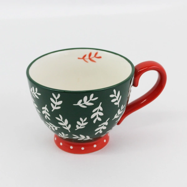 Potters Studio Green And Red Branch pattern Ceramic Footed Coffee Mug