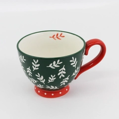Potters Studio Green And Red Branch pattern Ceramic Footed Coffee Mug