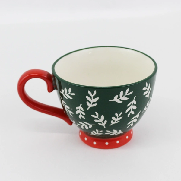 Potters Studio Green And Red Branch pattern Ceramic Footed Coffee Mug