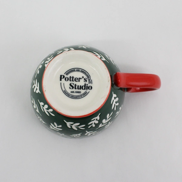 Potters Studio Green And Red Branch pattern Ceramic Footed Coffee Mug