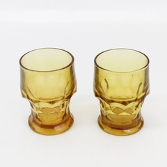 Set of 2 Anchor Hocking Georgian Honeycomb Amber Footed Goblets 4.25"