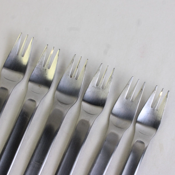 Lot of 6 IKEA Poem Pattern Stainless Steel Salad Forks 7" Good
