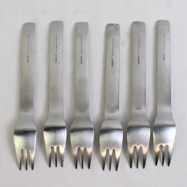 Lot of 6 IKEA Poem Pattern Stainless Steel Salad Forks 7" Good