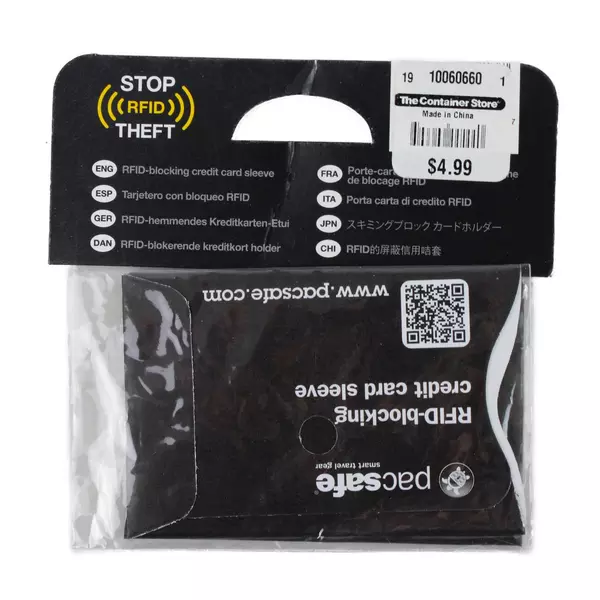 Pacsafe RFID Blocking Credit Card Sleeve Slim Wallet Protector - New