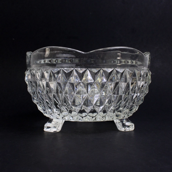 Vintage Indiana Glass Diamond Point 3-Toed Bowl Candy Dish 5"