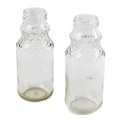 Set of 2 Clear Glass Juice Bottles Diamond Neck Vintage