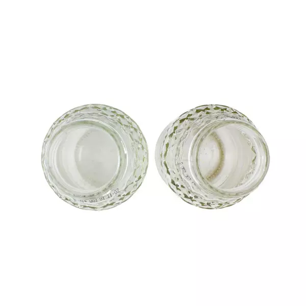 Set of 2 Clear Glass Juice Bottles Diamond Neck Vintage