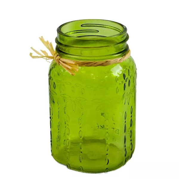 Syndicate Home & Garden Vintage Green Floral Embossed Mason Jar