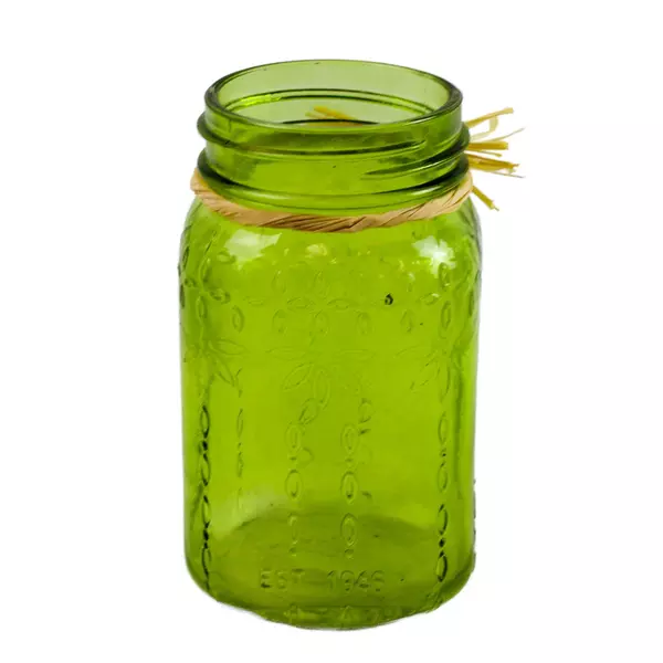 Syndicate Home & Garden Vintage Green Floral Embossed Mason Jar