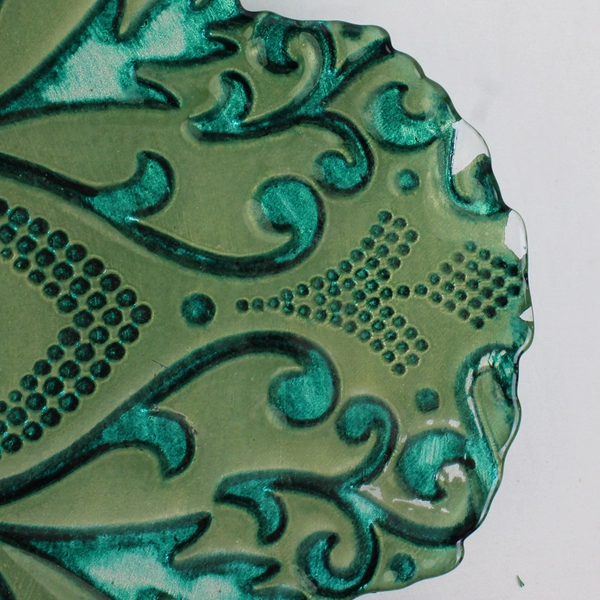 Unbranded Green Reverse Painted Flower Patterned Centerpiece Bowl 15.75"x15.75"