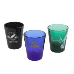 Lot of 3 Souvenir Shot Glasses - Spirit Mountain, Evergreen, Hummingbird