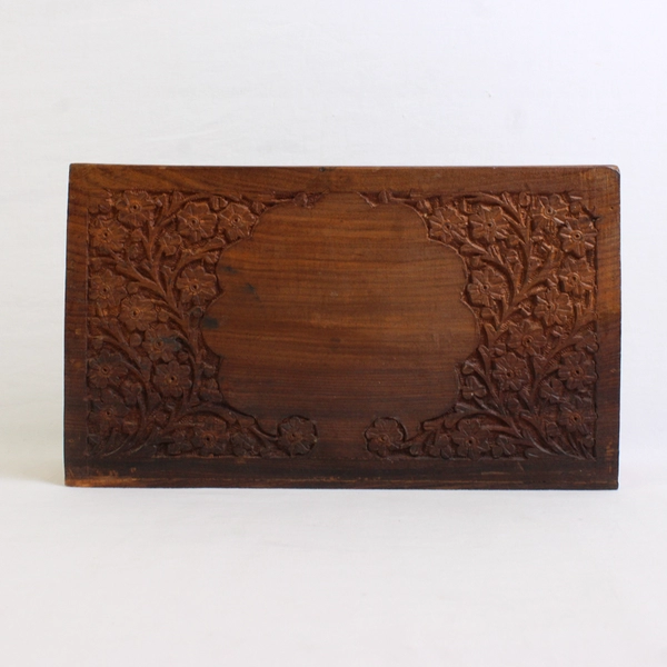 Unbranded Brown Carved Floral Wood Desk Organizer 7" Tall & 11.75" Long