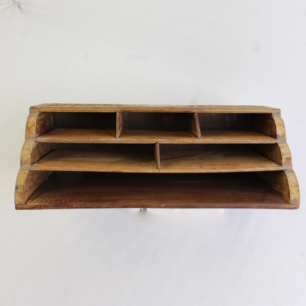 Unbranded Brown Carved Floral Wood Desk Organizer 7" Tall & 11.75" Long