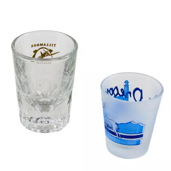 Lot of 2 Tillamook Air Museum Oregon Souvenir Shot Glasses
