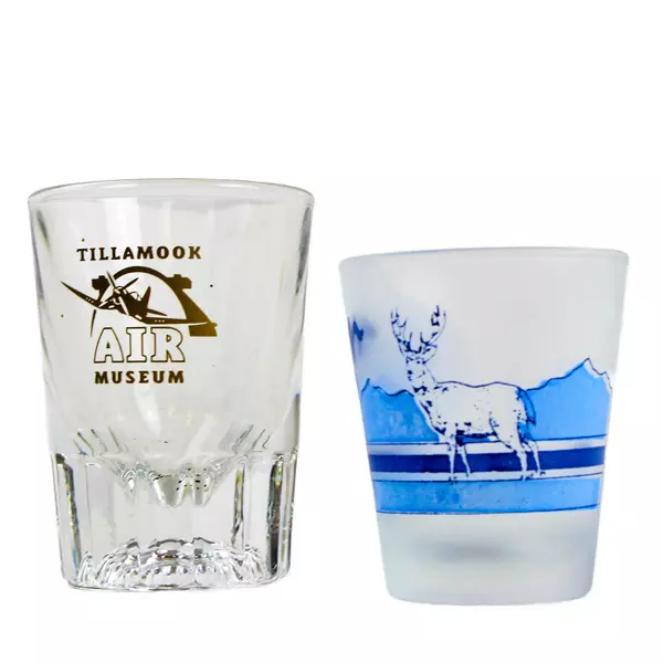 Lot of 2 Tillamook Air Museum Oregon Souvenir Shot Glasses