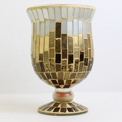 HD Design Gold/Silver Color Mosaic Style Glass Candle Holder Decor 8.5" Tall 