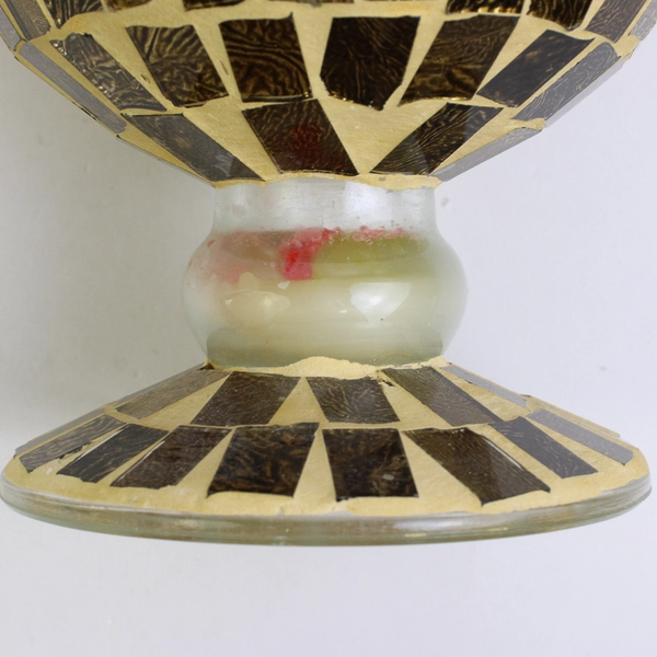 HD Design Gold/Silver Color Mosaic Style Glass Candle Holder Decor 8.5" Tall 