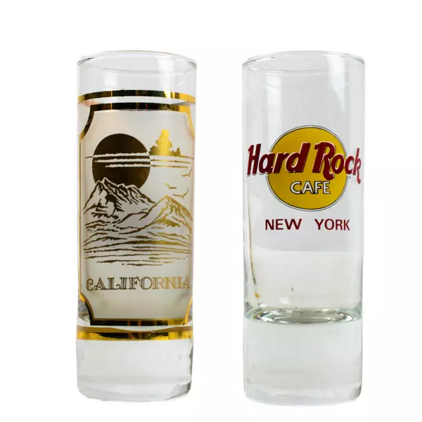 Lot of 2 Hard Rock Cafe Souvenir Shot Glasses New York California