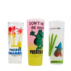 Lot of 3 Souvenir Shot Glasses Puerto Vallarta Puerto Nuevo Mexico