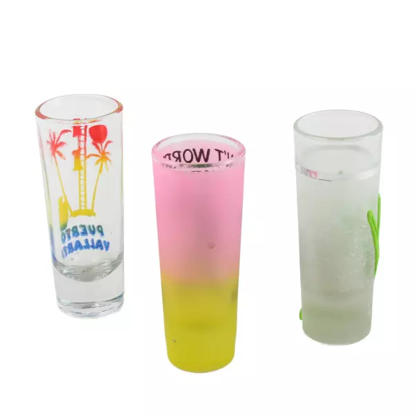 Lot of 3 Souvenir Shot Glasses Puerto Vallarta Puerto Nuevo Mexico
