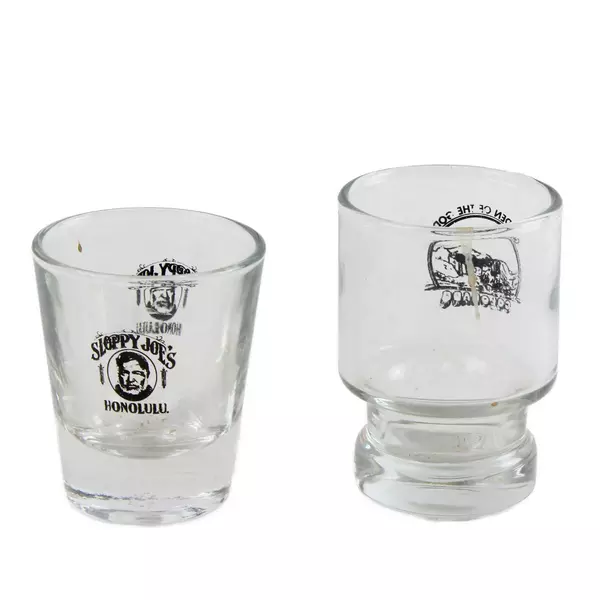 Lot of 2 Souvenir Shot Glasses Sloppy Joe's Honolulu & Garden of the Gods CO