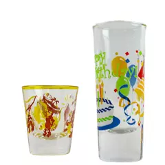 Lot of 2 Happy Birthday Bottoms Up Monkey Shot Glasses - Used