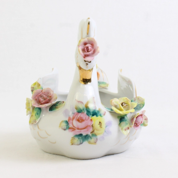 Unbranded Porcelain White W/ Gold Trim Swan Trinket Dish Made In Occupied Japan