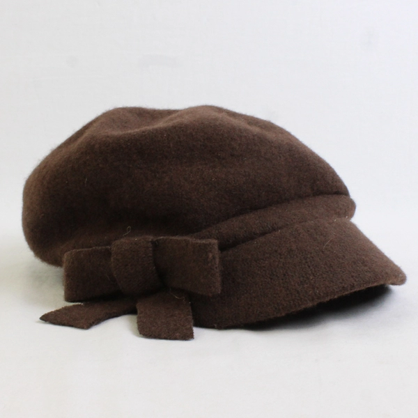 August Womens Solid Brown Color With Bow Newsboy Cap Hat Wool/Nylon One Size