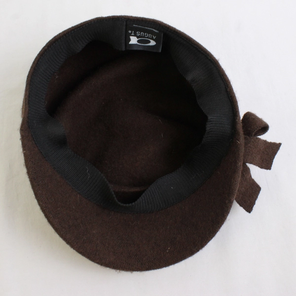 August Womens Solid Brown Color With Bow Newsboy Cap Hat Wool/Nylon One Size