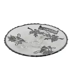Vintage 3-Footed Clear Glass 50th Anniversary Plate, Black Writing