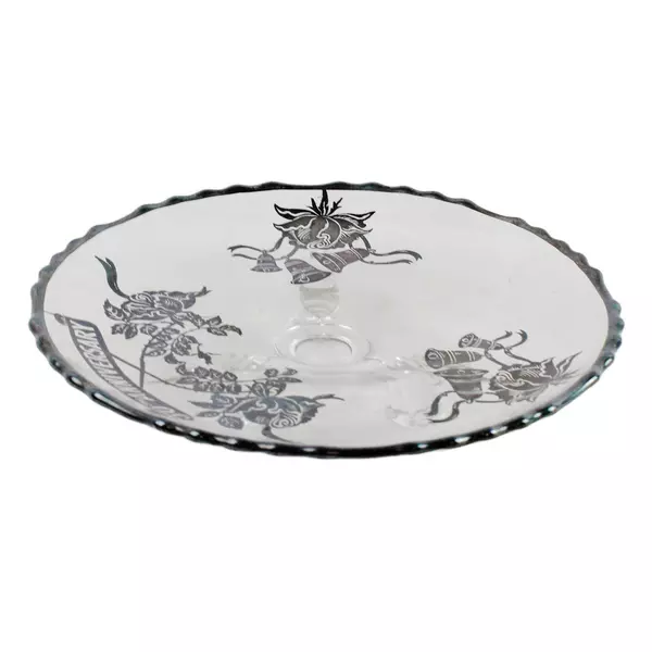 Vintage 3-Footed Clear Glass 50th Anniversary Plate, Black Writing