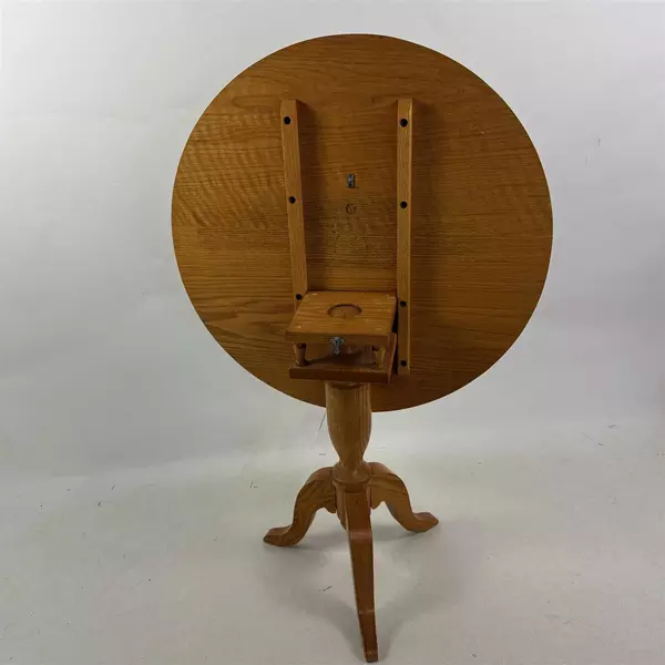 Vintage Wood Round Spinning Tilt Top Table J. Seeley