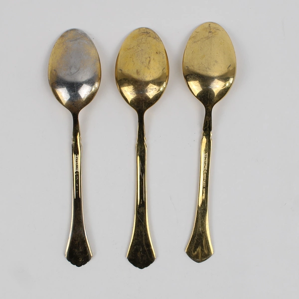 Lot of 3 Cambridge Silver Stainless Tracy Pattern Gold Electroplate Teaspoons
