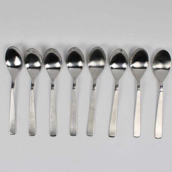 8 Wallace Silver Sparta Pattern Oval Soup Spoons 18/10 Stainless 7.5 Inches Good