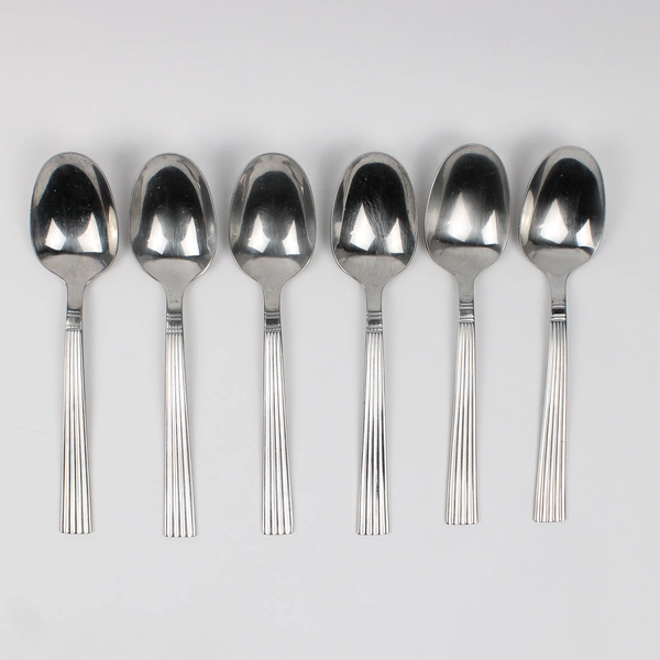 6 Wallace Silver Manhattan Pattern Oval Soup Spoons 18/8 Stainless 7.75" Good