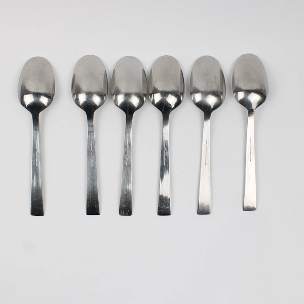 6 Wallace Silver Manhattan Pattern Oval Soup Spoons 18/8 Stainless 7.75" Good