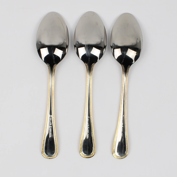 3 Wallace Silver Regal Pearl Gold Accent Front/Back Oval Soup Spoons 7.25" New
