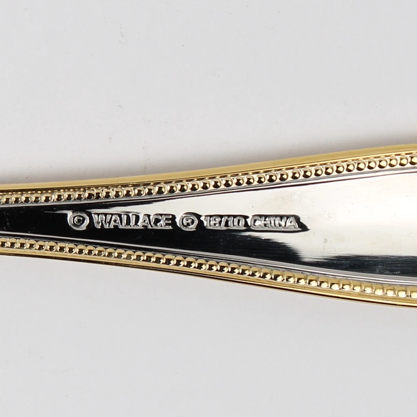 3 Wallace Silver Regal Pearl Gold Accent Front/Back Oval Soup Spoons 7.25" New