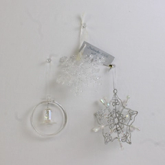 Lot of 3 Christmas Ornaments Glitter Snowflake Glass Bell