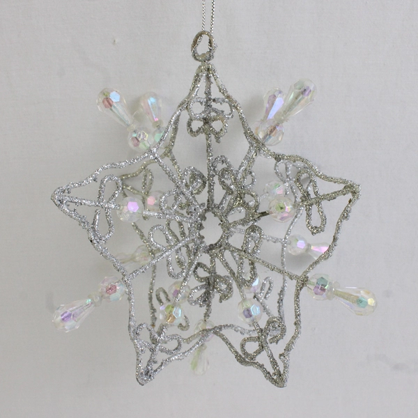 Lot of 3 Christmas Ornaments Glitter Snowflake Glass Bell