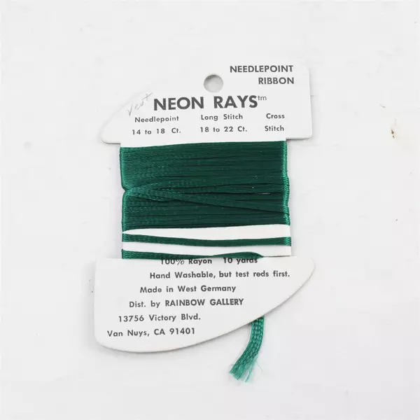 New Lot of 5 Neon Rays Needlepoint Ribbon, Green Shades 10 yds. each  