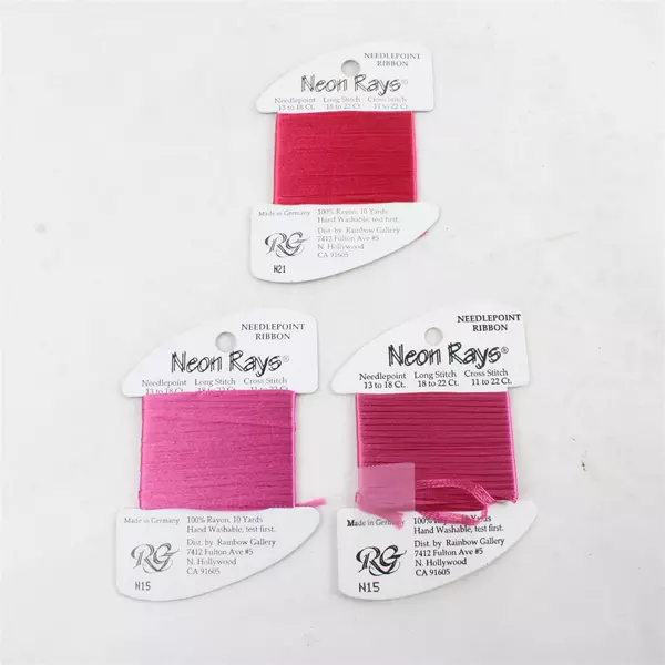 Lot of 9 Neon Rays Needlepoint Ribbon,10 Yds. ea. Pink & Burgundy, New  