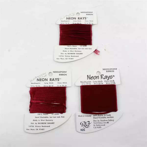 Lot of 9 Neon Rays Needlepoint Ribbon,10 Yds. ea. Pink & Burgundy, New  