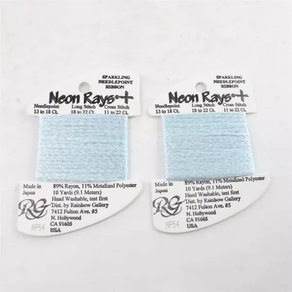 New Lot 5 Neon Rays Needlepoint Ribbon - 2 sparkling, 10 Yds. ea. Blue Hues